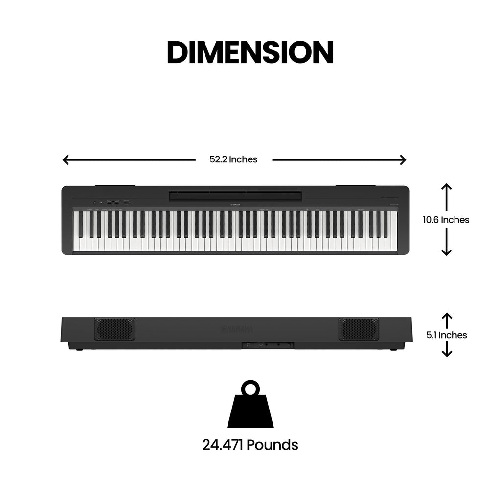 Yamaha P225 88-Key Digital Piano with Weighted Keys, Portable Design, Keyboard, Music Rest, Sustain Foot Switch, and Built-In Speakers, Black (P225B)