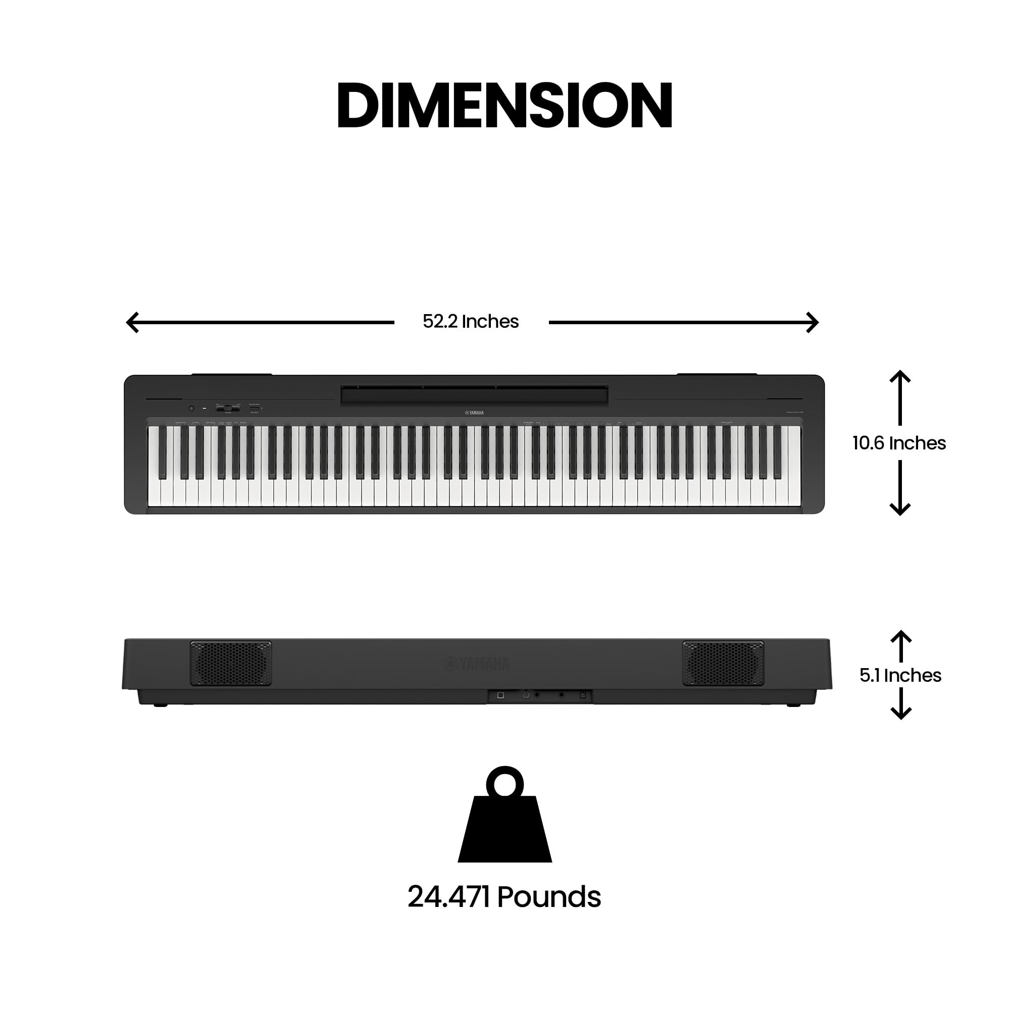 Yamaha P225 88-Key Digital Piano with Weighted Keys, Portable Design, Keyboard, Music Rest, Sustain Foot Switch, and Built-In Speakers, Black (P225B)