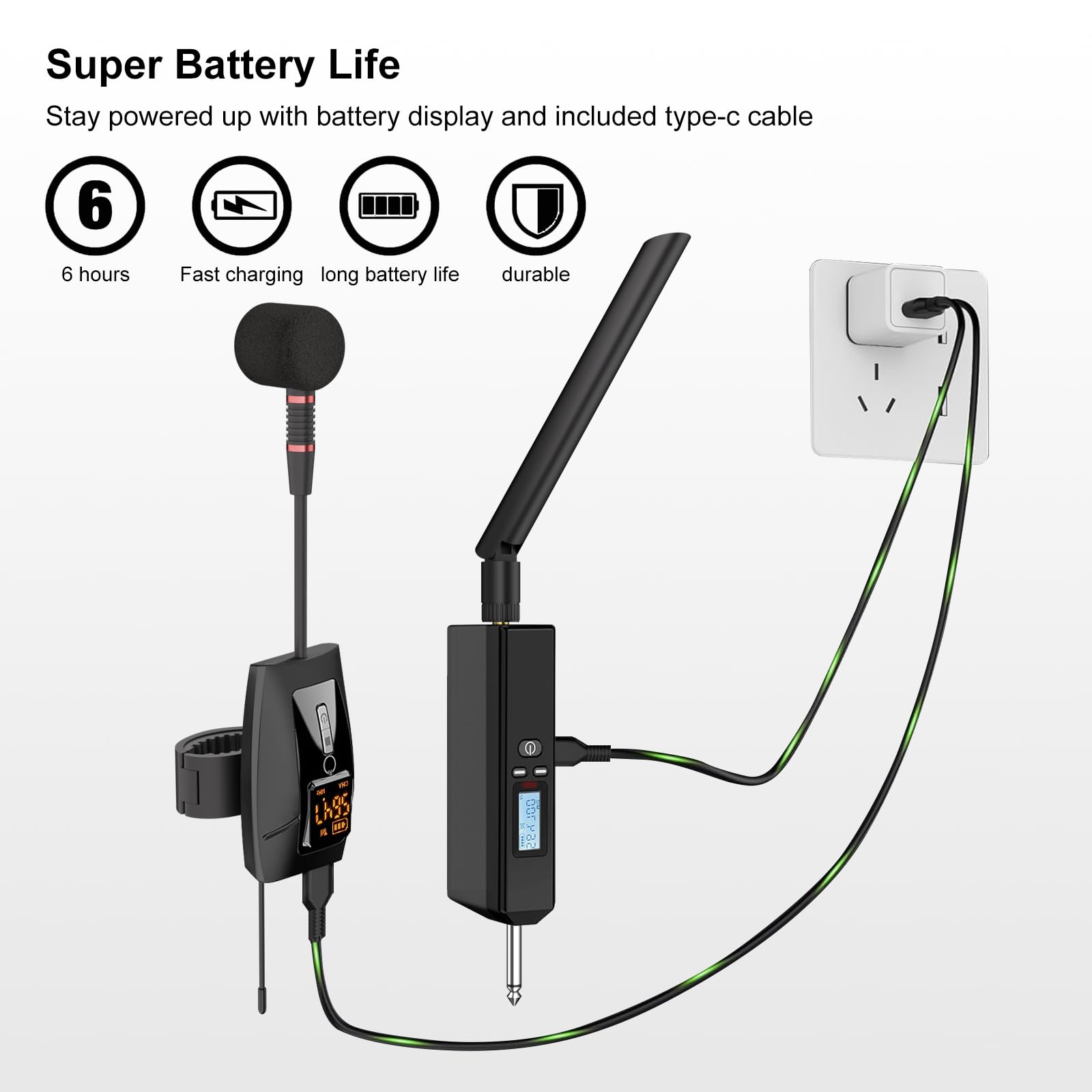 UHF Wireless Violin Cello Microphone System Violin Pickup Clip-on Instrument Microphones with Transmitter and Receiver for Musicians, Teachers, Stage Performances, Active PA Systems, 196ft Range