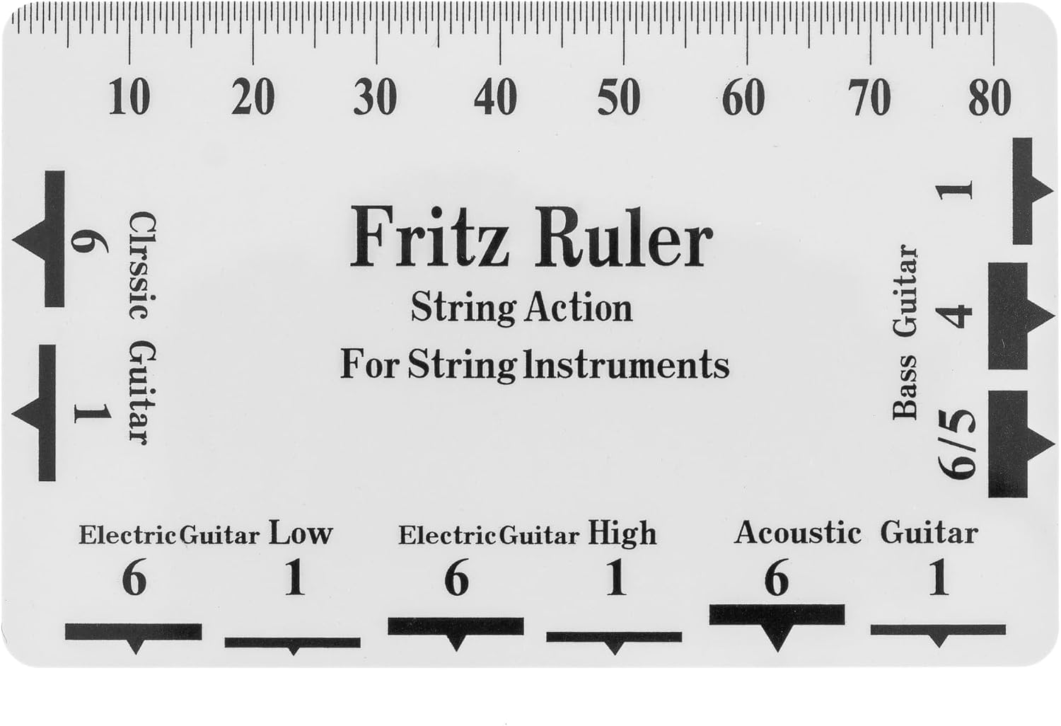 Fritz Ruler Metric String Action Gauge for Measuring Electric Acoustic Classical Bass Guitar String Height Pitch (Plastic)