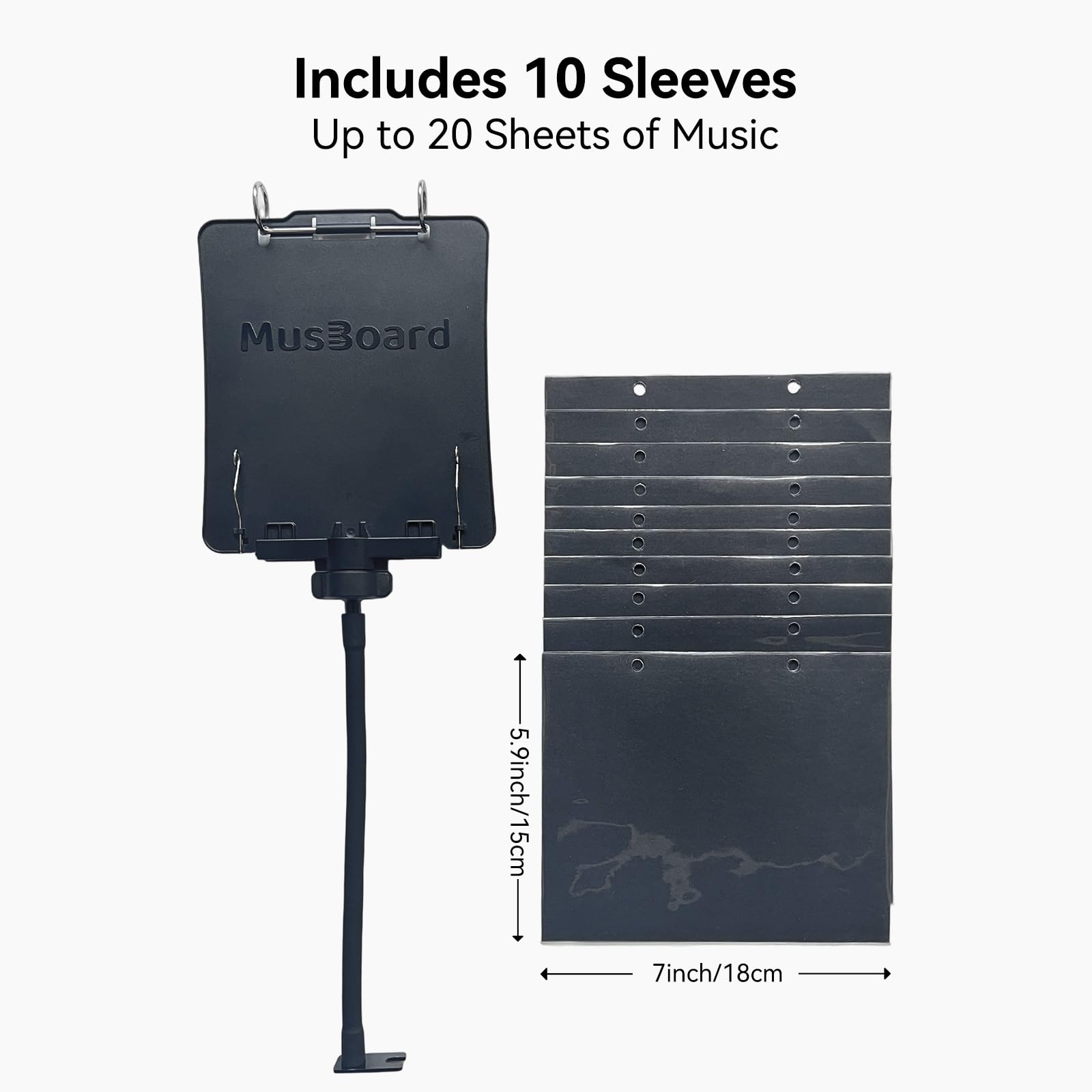 Trumpet Lyre TC10, Adjustable Marching Band Lyre for Trumpet with Flip Folder, Includes 10 Refill Sleeves