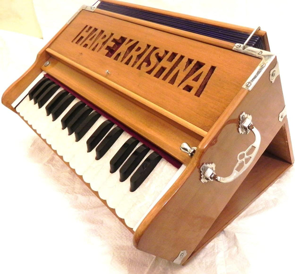 Harmonium, Hare Krishna, In USA, Double Reed, Coupler, Natural Color, without Stoppers, Standard, Padded Bag, Tuned to A440, Musical Instrument Indian