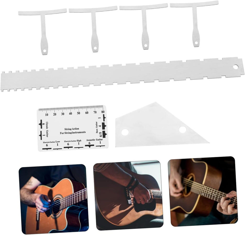 12pcs Guitar Luthier Tool Kit Action Gauge Radius Gauge String Height Ruler Fret Rocker for Acoustic Electric Guitars