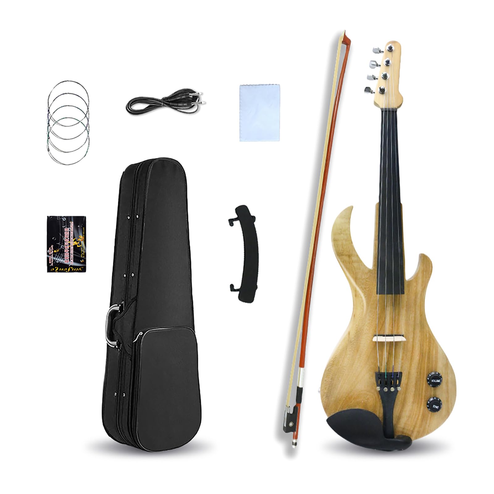 Vetimobato 16 Inch Electric Viola Set Full Size 5-String Solid Wood Practice Viola Kit with Ebony Fingerboard Include Hard Case Brazilwood Bow AUX Cable for Beginners & Adults (5 String Viola Bown)