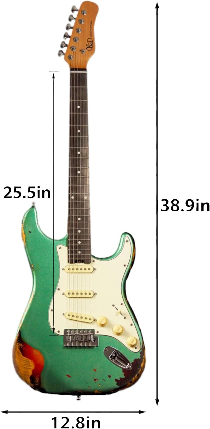 KGD Relic Electric Guitar,Roasted Maple Neck and Rosewood fingerboard,Bone Nut,6-String Relic Guitar,Professional/Full Size/Electric Guitars for Adults (Jasper Green)