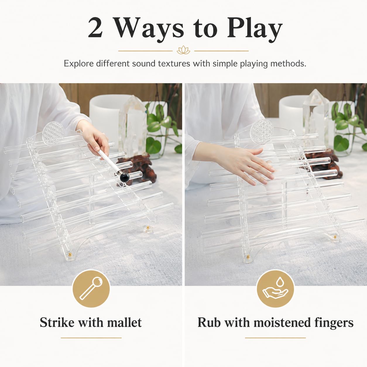 Quartz Crystal Harp for Sound Therapy, 432Hz/440Hz 8 Note CDEFGABC Quartz Crystal Singing Harp, Includes 8 Notes and Alumina Alloy Case, for Sound Baths and Meditation (A,440hz)