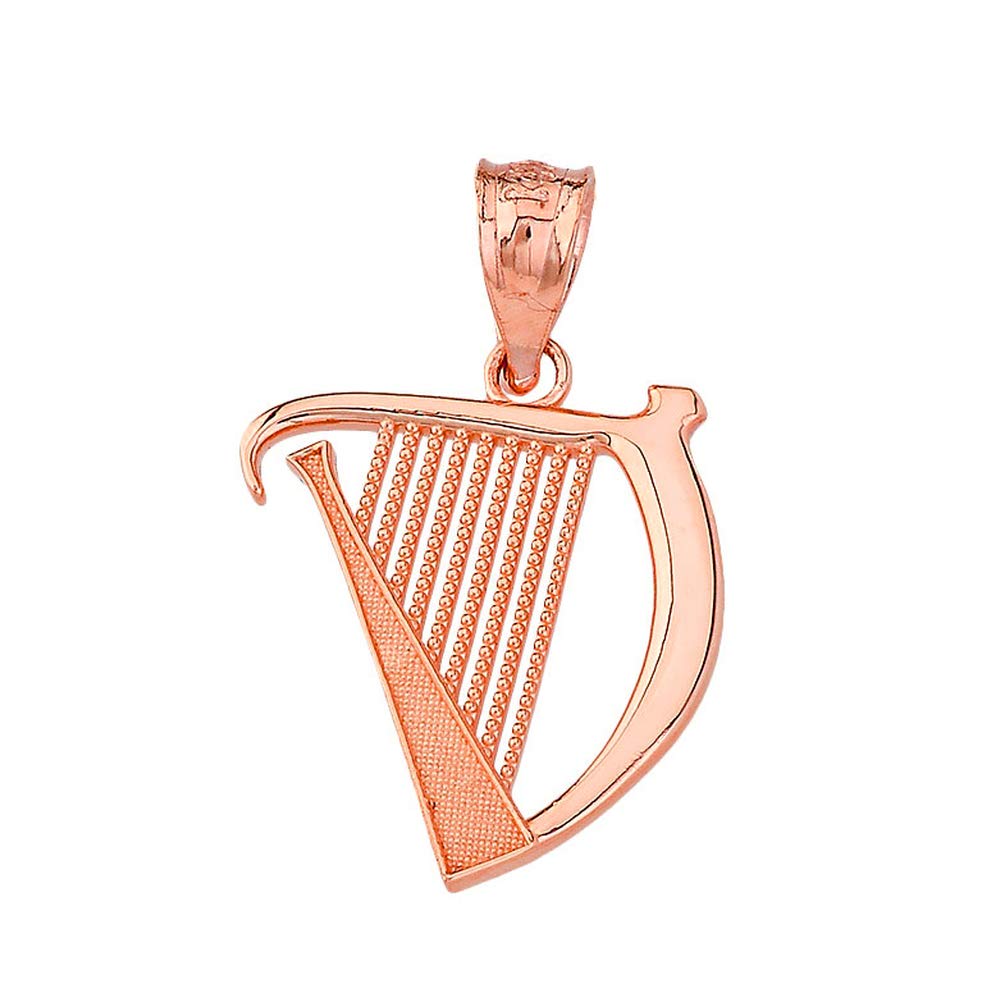 Certified 14k Gold Harp Musical Instrument Musician Charm Pendant Necklace