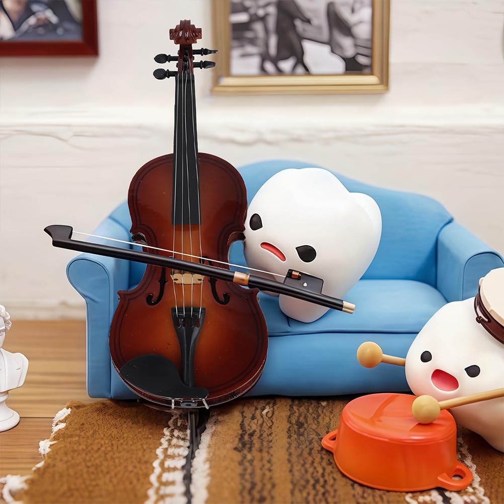Tiiyee Wooden Miniature Violin Model, 5.5in Mini Musical Instrument Model | Tiny Violin Replica Handmade Display with Bow and Case for Room Home Office Collectible Decoration Ornament Birthday Gift