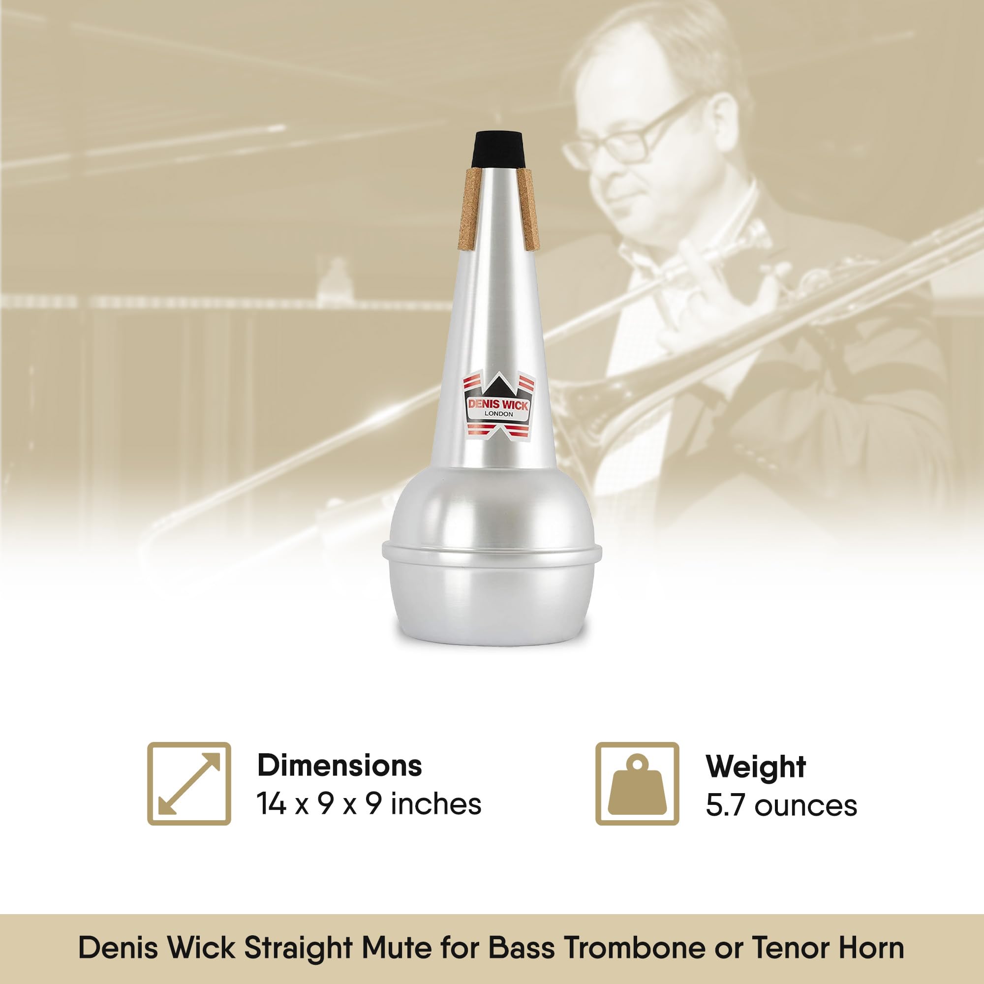 Denis Wick Adjustable Cup Mute for Bass Trombone, 5533 - Hand-Spun Aluminum Mute and Adjustable Cup Position for Varied Tone - Ideal for Practice, Performance & Recording - 11.81 x 9.45 x 9.45 Inches