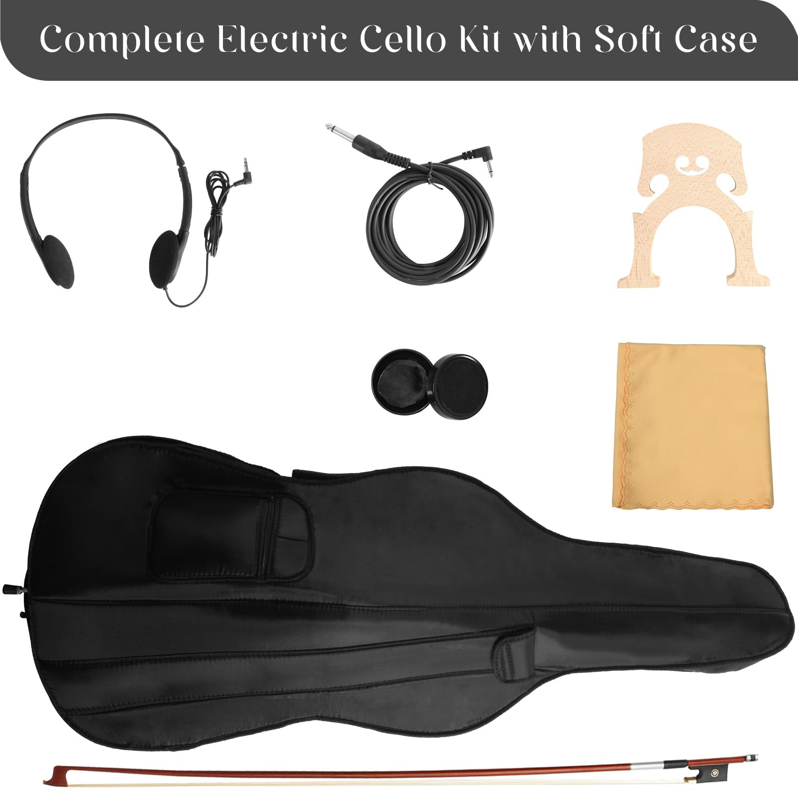 Electric Cello, Full Size Silent Practice Cello with Headphone Jack & Carry Bag, Professional Cello for Beginners/Adults