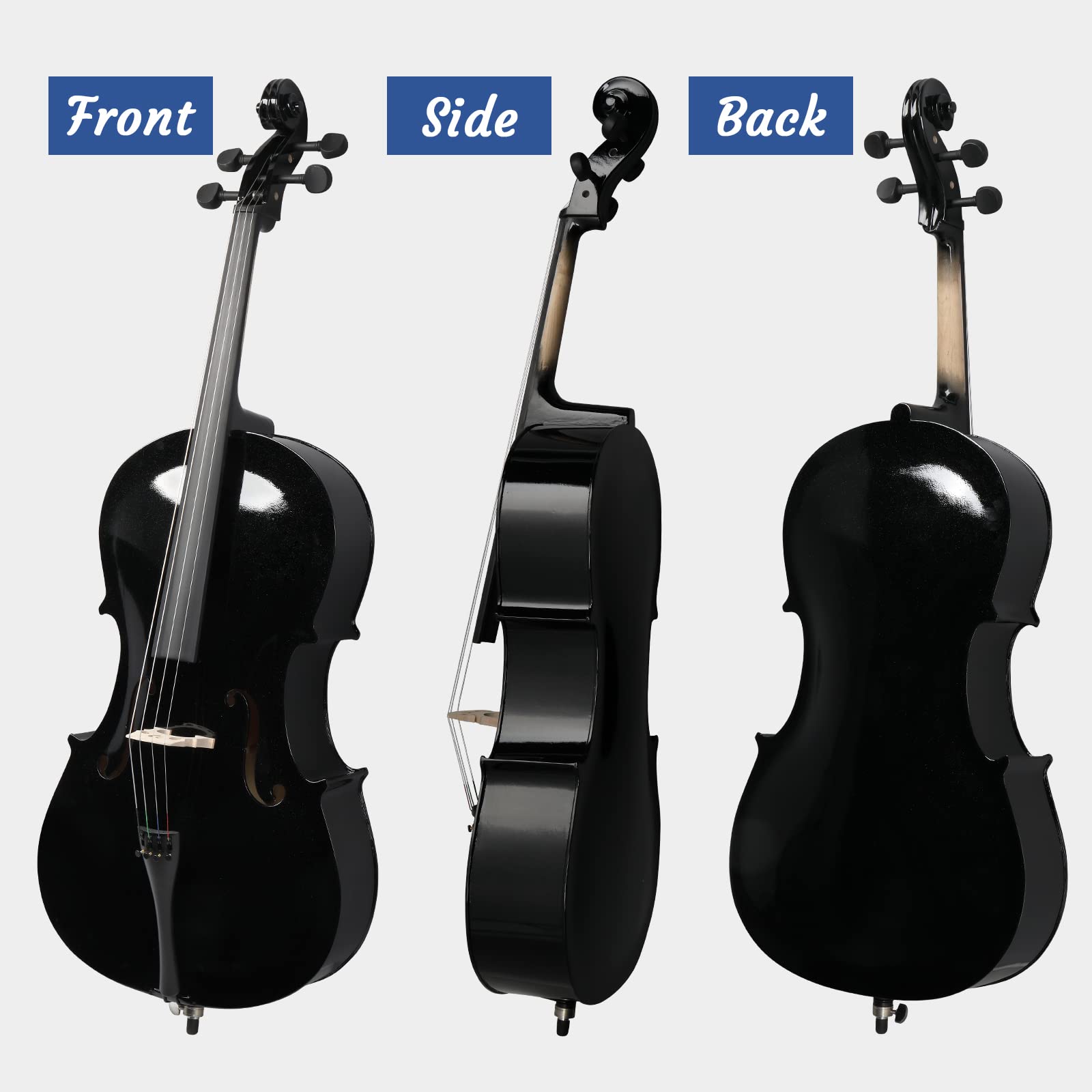 Ktaxon Full-Size Cello, Beginner Cello 4/4, Acoustic Cello Set with Portable Bag, Bow, Rosin, Bridge, Adults & Kids String Musical Instruments(White)