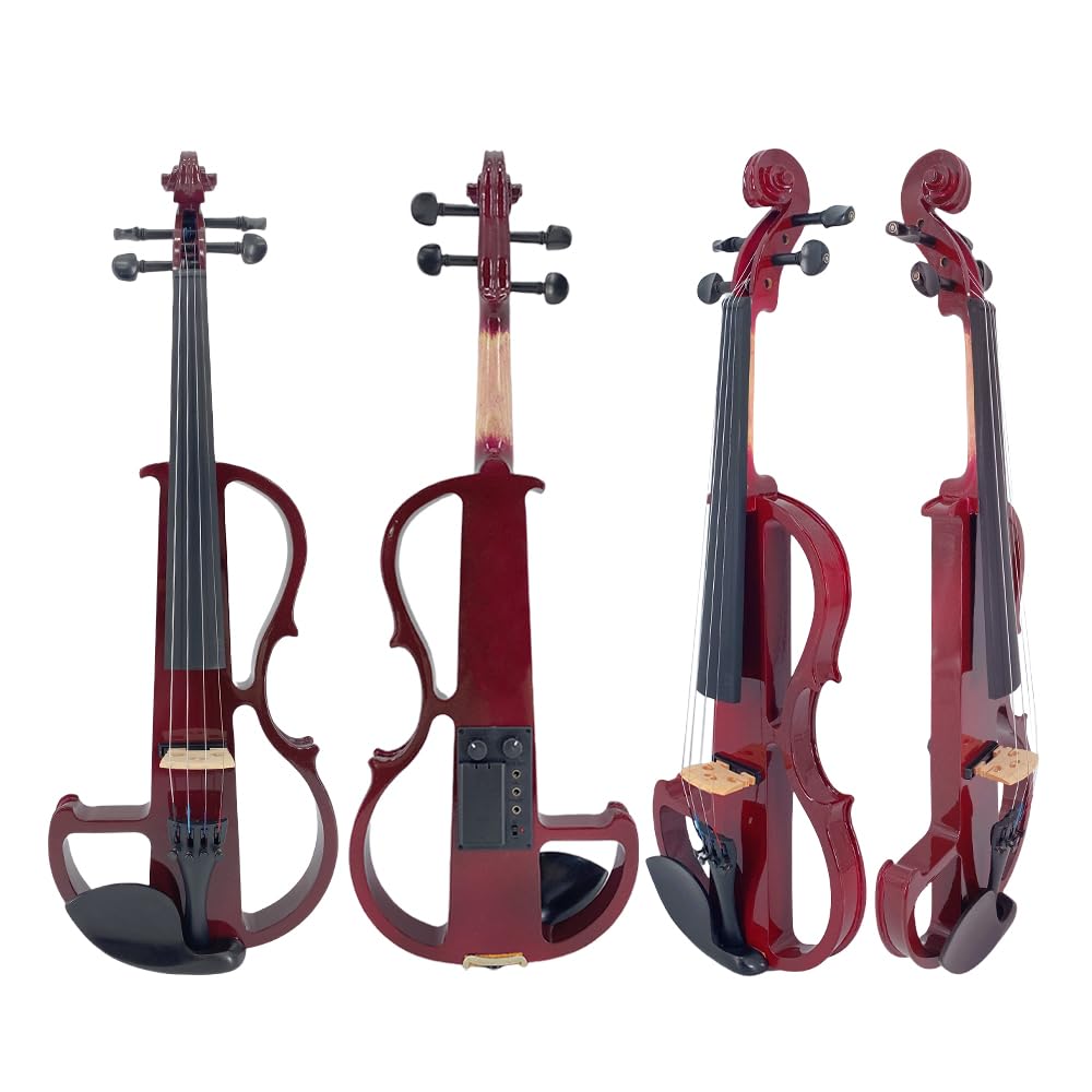 4/4 Full Size Electric Violin – Silent Electric Violin with Headphone Jack, Ebony Fittings – Includes Case, Bow, – Ideal for Practice & Performance (Black)