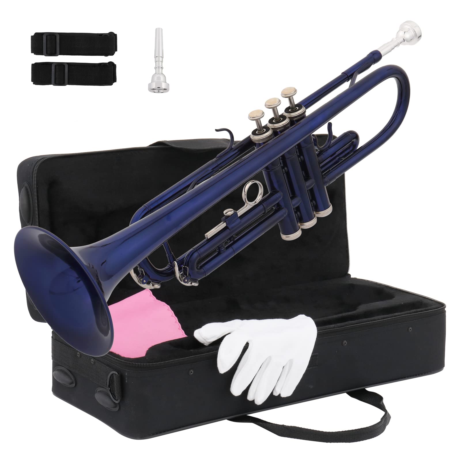 Ktaxon Bb Standard Trumpet for Beginners,Trumpet for Student with Hard Case,7C Mouthpiece,Cleaning Cloth,Gloves,Brass Instruments for Kids and Adults(Gold)