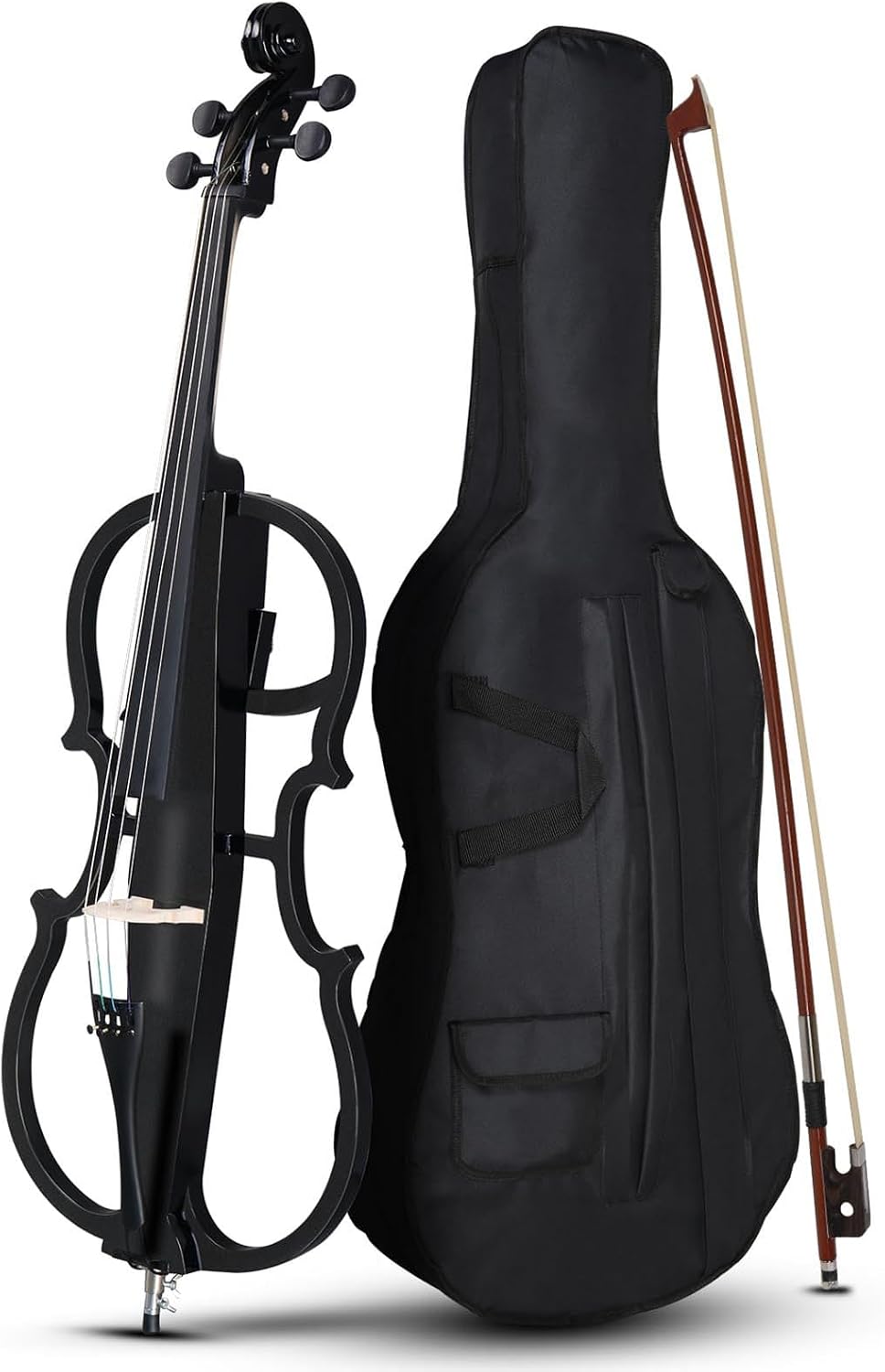 4/4 Black Metallic Electric Cello, Professional Silent Electric Cello Kit, Solid Wood Electric Silent Cello, Professional Stage Performance, with Case, Bow, Rosin, Earphone, Connecting line