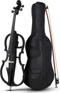 4/4 Black Metallic Electric Cello, Professional Silent Electric Cello Kit, Solid Wood Electric Silent Cello, Professional Stage Performance, with Case, Bow, Rosin, Earphone, Connecting line