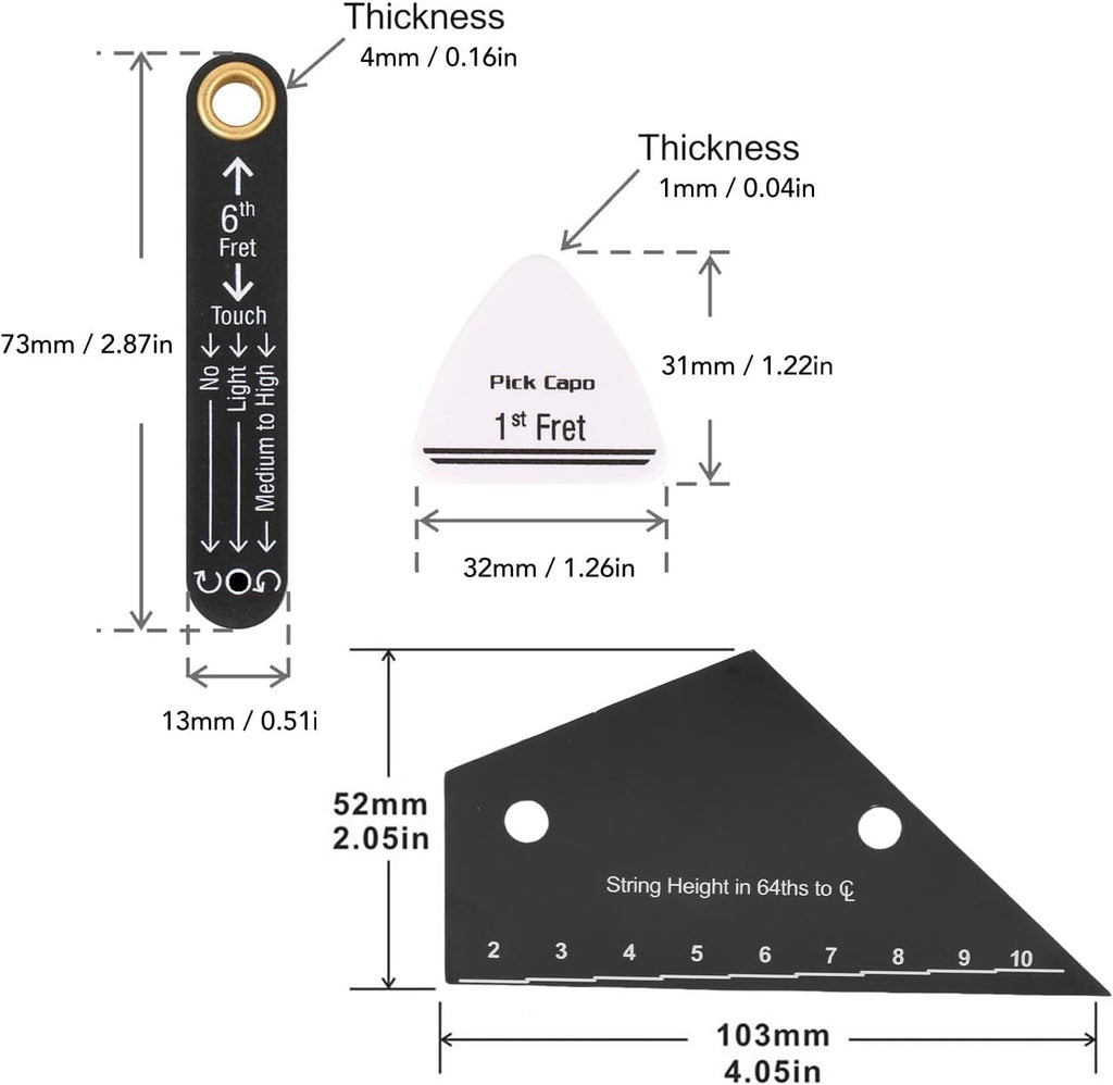 Guitar String Action Ruler, Stainless Steel Measurement Tool for Electric Acoustic Bass Guitars with Height Chart and Neck Relief Gauge