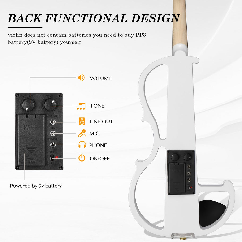Ktaxon Full Size Electric Violin, 4/4 Acoustic Silent Electric Violin for Beginner Adults Teens with Ebony Fittings, Case, Bow, Headphone, Rosin and Extra String (Black)