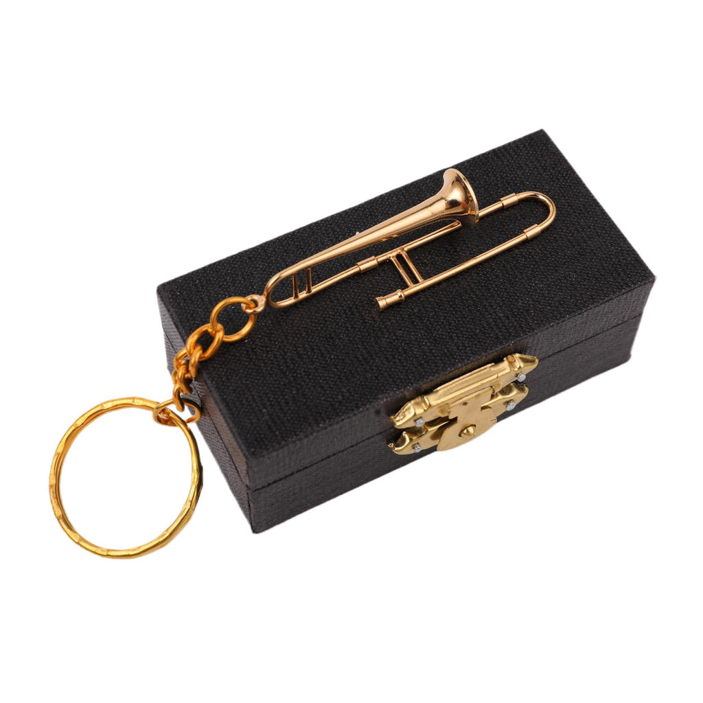 Miniature Musical Instrument Keychain with Case Brass Mini Collectible Figurines Replica Key Ring Birthday Gifts