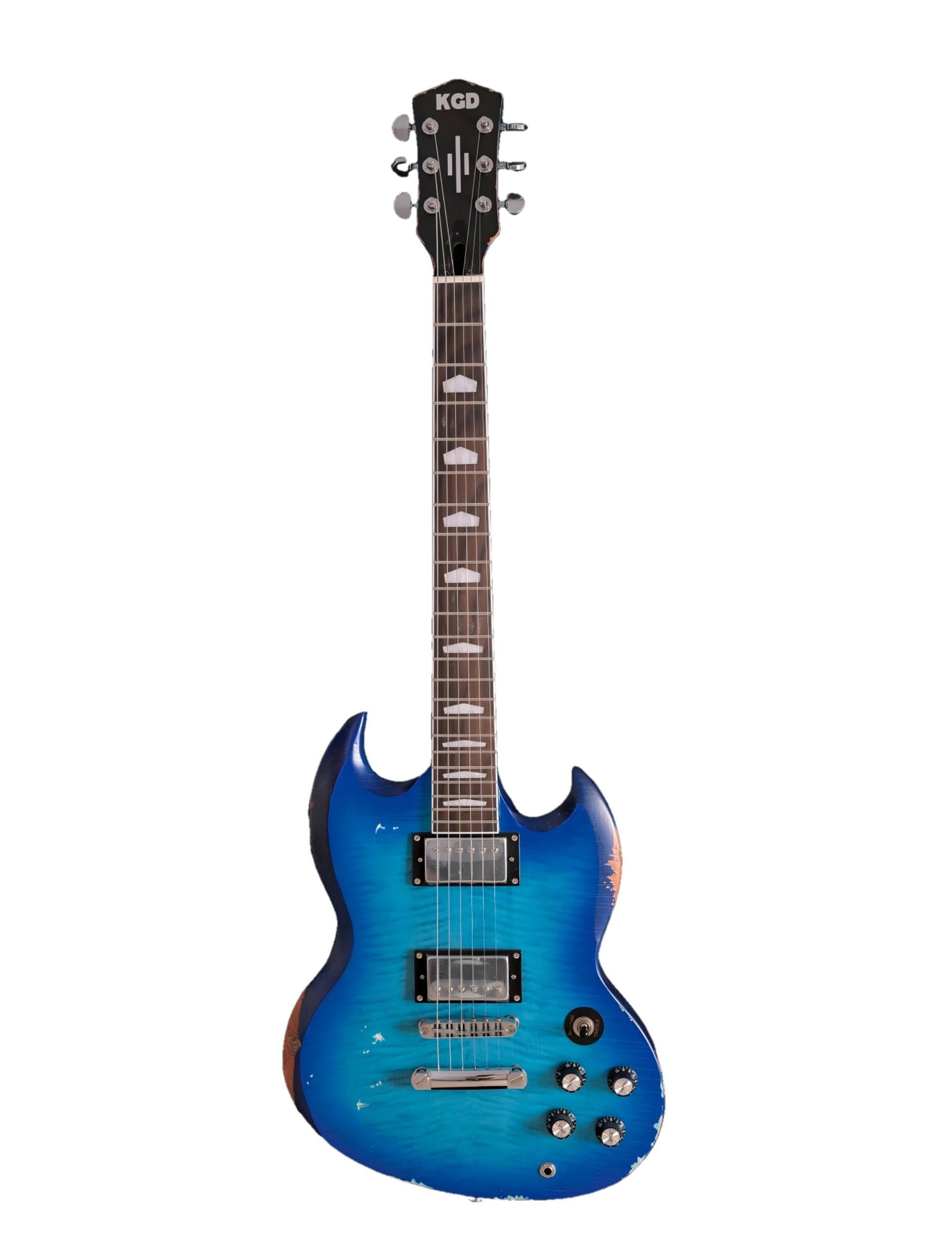 KGD Relic Electric Guitar,Solid Body Electric Guitar With Mahogany Body and Neck,Rosewood Fingerboard,Bone Nut,SG style 6-String Guitar,Professional/Electric Guitars for Adults