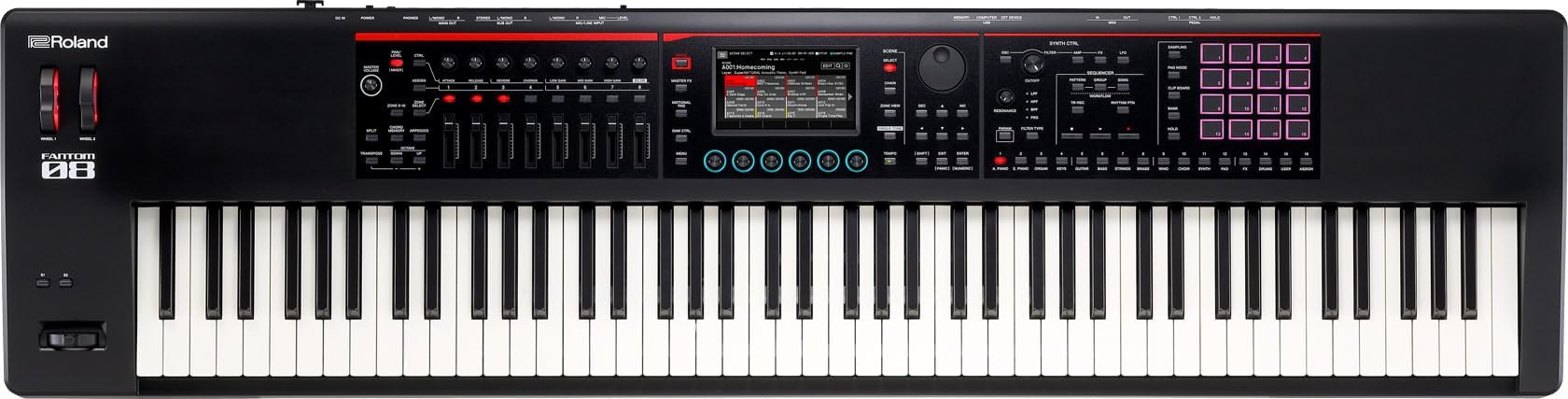 Roland Fantom 8 EX 88-Key Workstation Keyboard Synthesizer Bundle with Adjustable Stand, Sustain Pedal, Online Piano Lessons, Instructional DVD, and Austin Bazaar Polishing Cloth