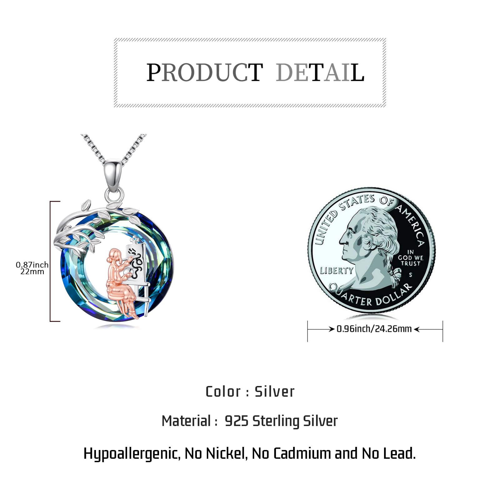 Sport/Music Necklace for Women 925 Sterling Silver Crystal Pendant Tree of Life Jewelry Gifts for Sport Players