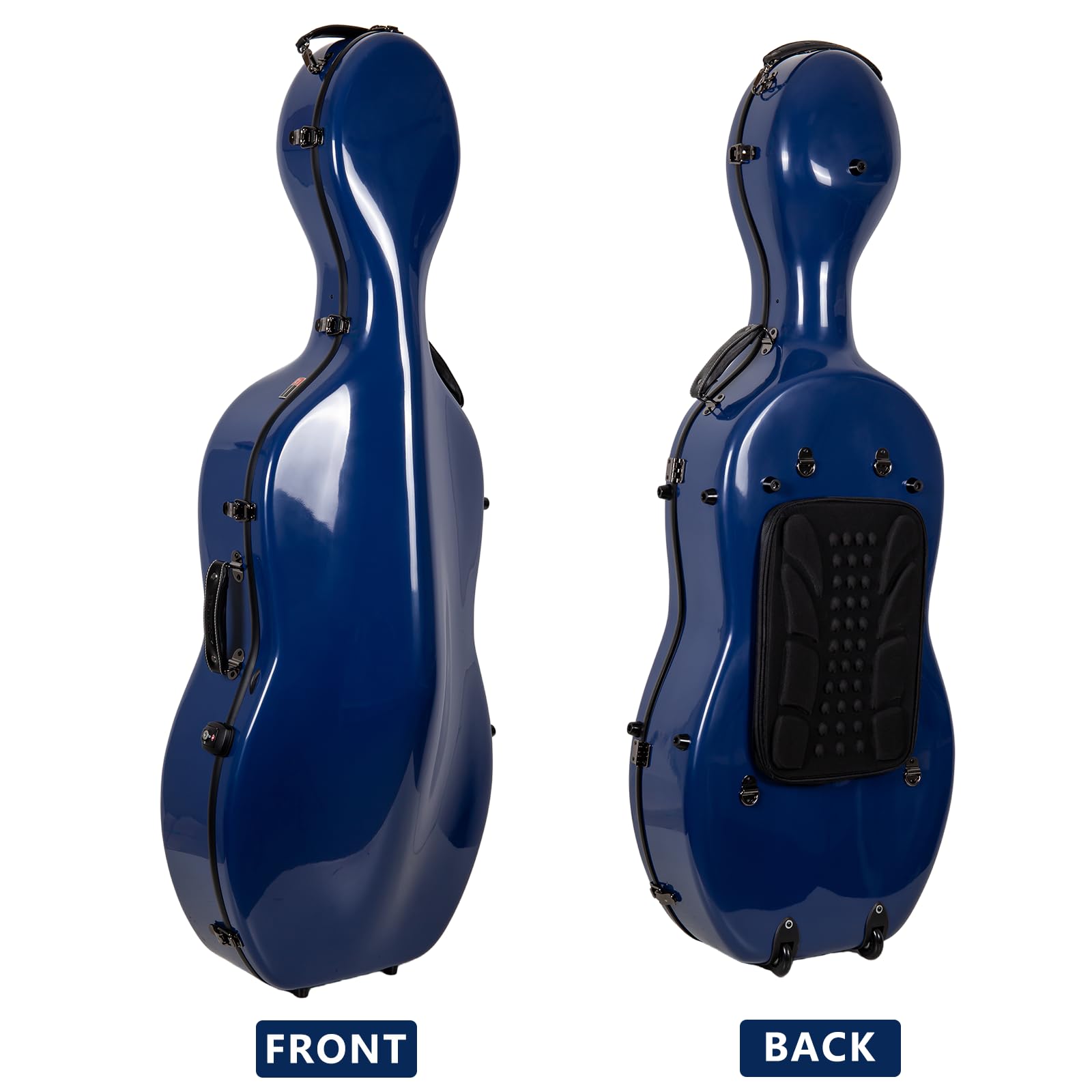 Crossrock Fiberglass 4/4 Cello Case with Wheels — Enlarged Interior Fits More Cellos | TSA Lock, Backpack Straps, Music Pouch & 3 Handles | Waterproof Hardshell — Black (CRF2030CEFBK)