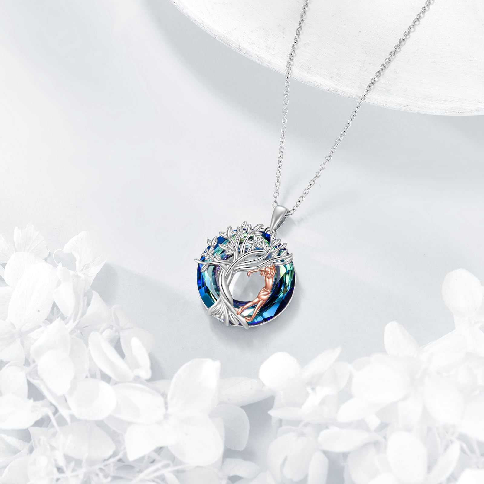 YFN Tree of Life Necklace Sterling Silver Crystal Jewelry Graduation Birthday Gifts for Women