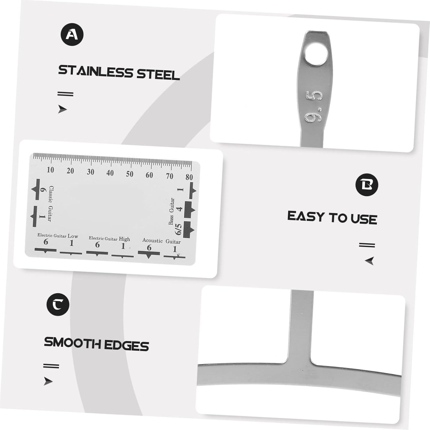 KESYOO 1Set String Action Gauge Tool with Understring Radius Measuring Tool for Guitar and Bass Setup Durable Double Sided Ruler for Accurate String Height Measurements and Easy