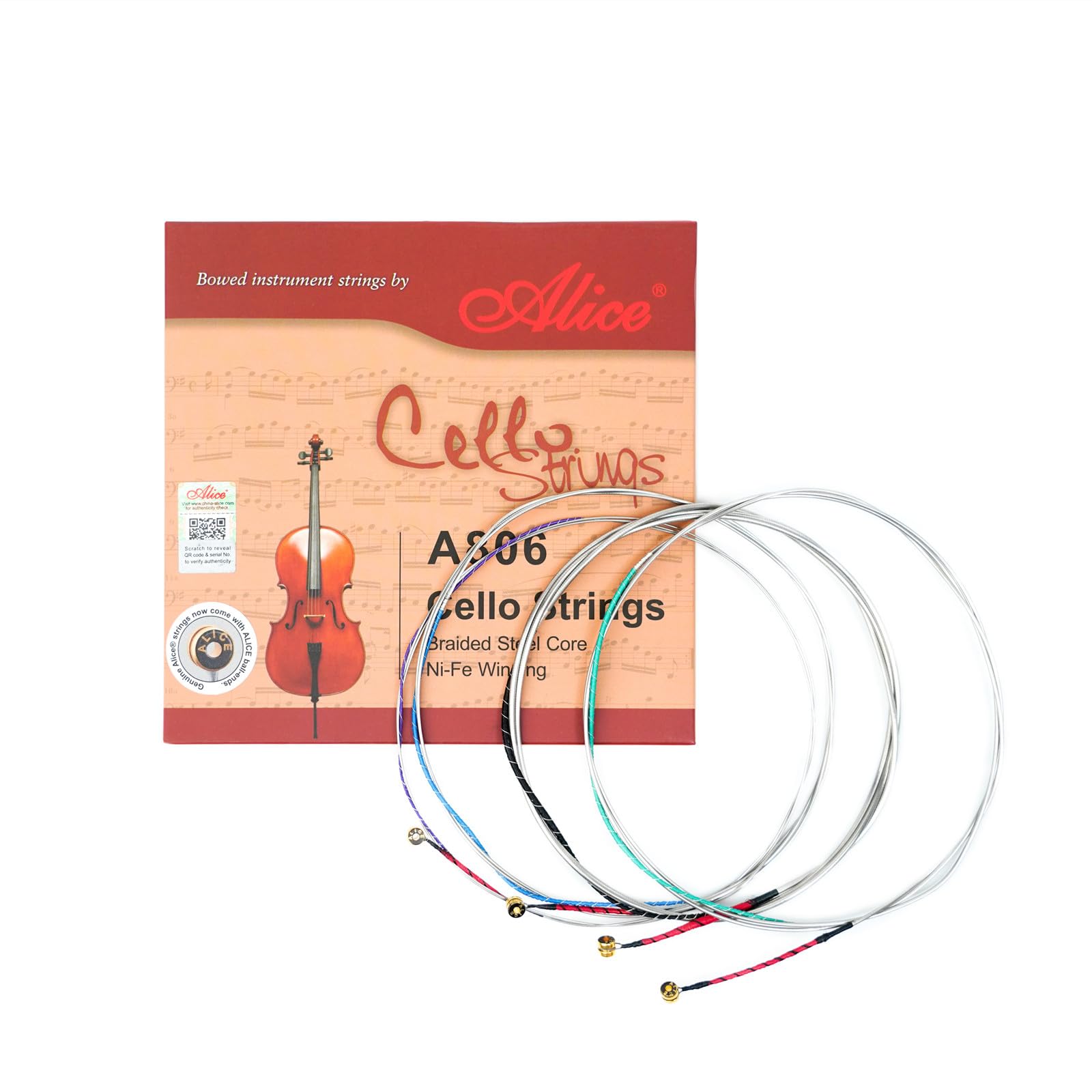 Alice Cello Strings 4/4 Full Set - Well Balanced & Deep-forceful Timbre, Steel Core with Alloy Winding, Cello Strings for 4/4 & 3/4 Size Cello (FullSet A D G and C)