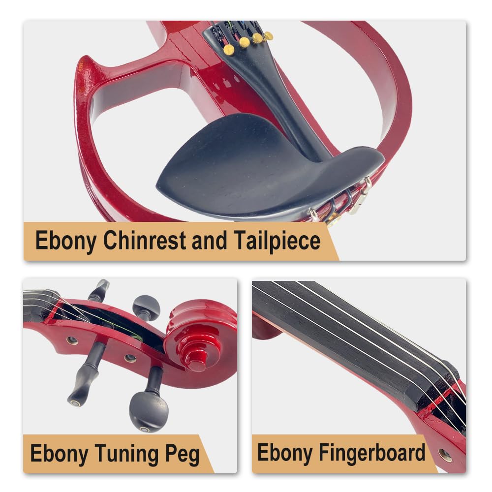 Vetimobato 16 Inch Silent Electric Viola Set- Solidwood Body with Ebony Fittings Metallic Coating Full Viola Set for Beginner Practice Professional Performance and Studio Recording (Blue, 4 String)