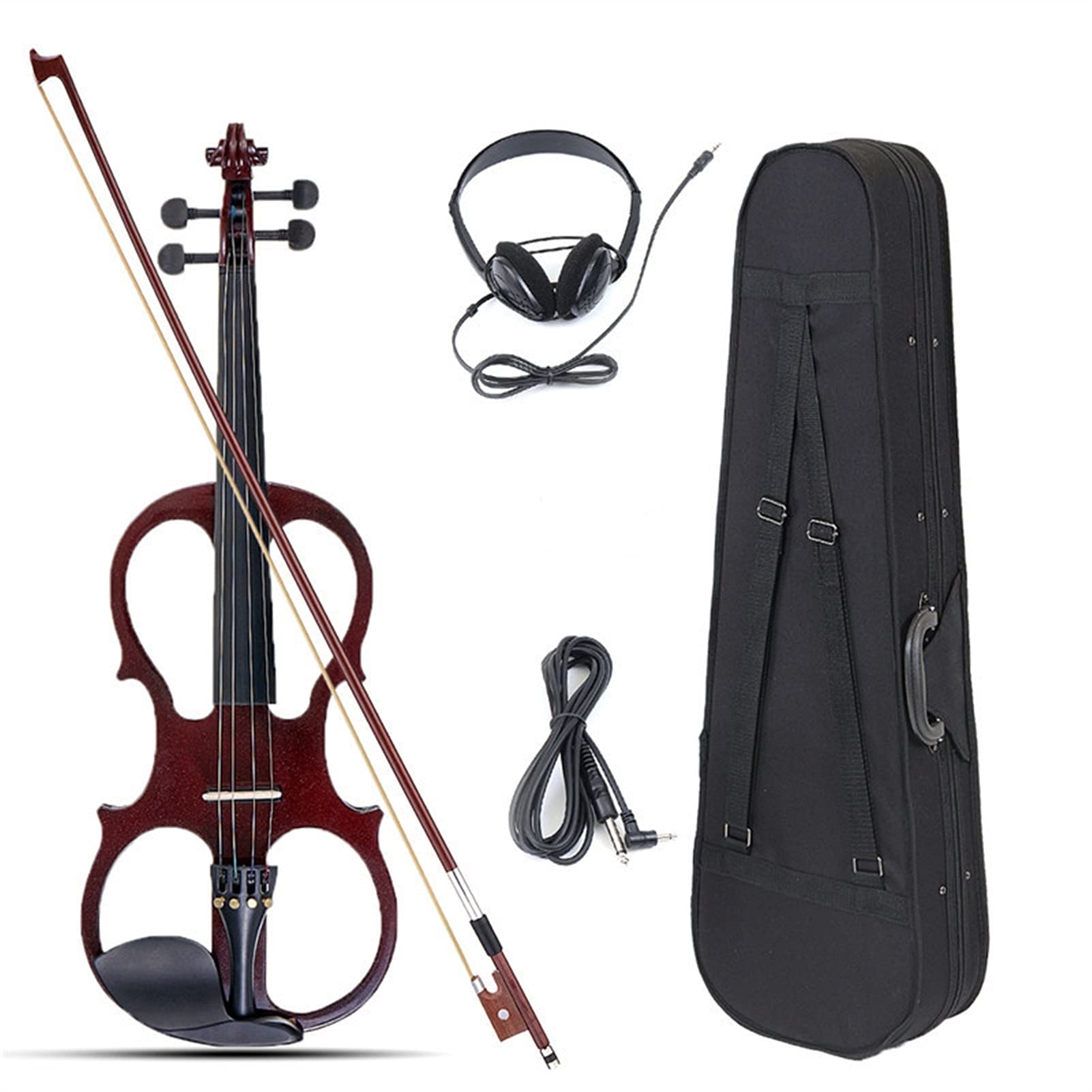 Violin 4/4 Electric Acoustic Full Pack Violin Basswood Fiddle with Violin Case Cover Bow for Musical Stringed Instrument Lover Beginner Cello Kit (Color : Wine Red)