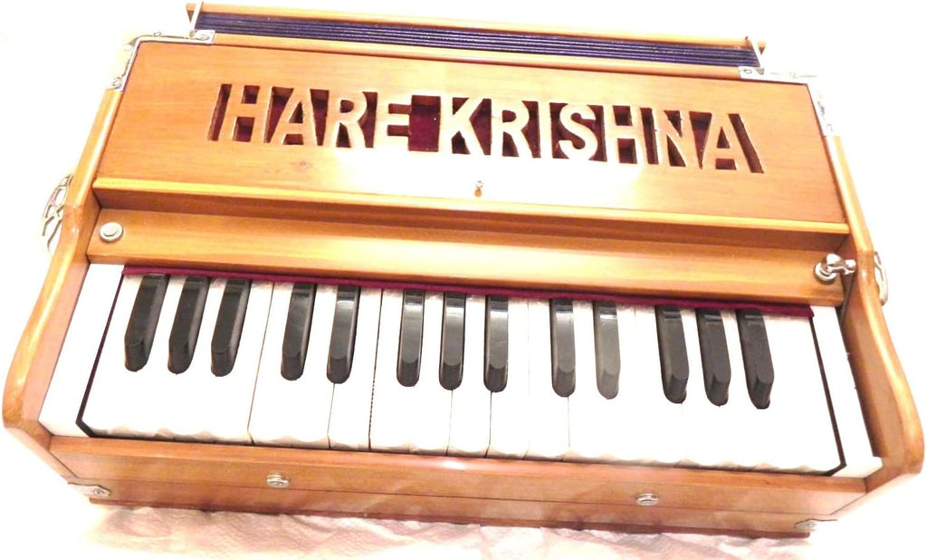 Harmonium, Hare Krishna, In USA, Double Reed, Coupler, Natural Color, without Stoppers, Standard, Padded Bag, Tuned to A440, Musical Instrument Indian