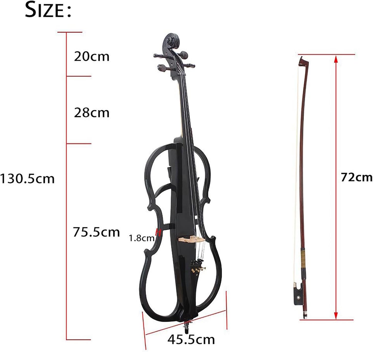 4/4 Black Metallic Electric Cello, Professional Silent Electric Cello Kit, Solid Wood Electric Silent Cello, Professional Stage Performance, with Case, Bow, Rosin, Earphone, Connecting line