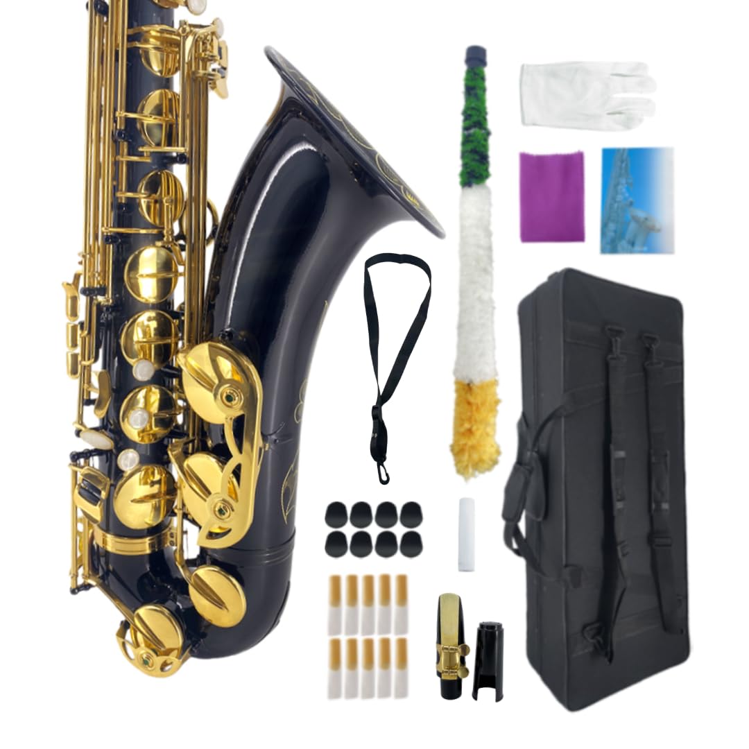 Beginner Alto Saxophone, E Flat - Complete Starter Kit with Case & 10 Reeds, for Adults & Students, Easy to Play for School Band & Practice(Gold)