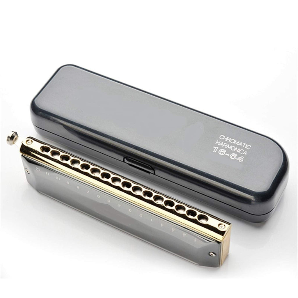 Professional 16 Holes 64 Tone Chromatic Harmonica Mouth Organ Blues Harp Music Instrumentos Key C Musical Instruments (Color : Black ABS Comb)