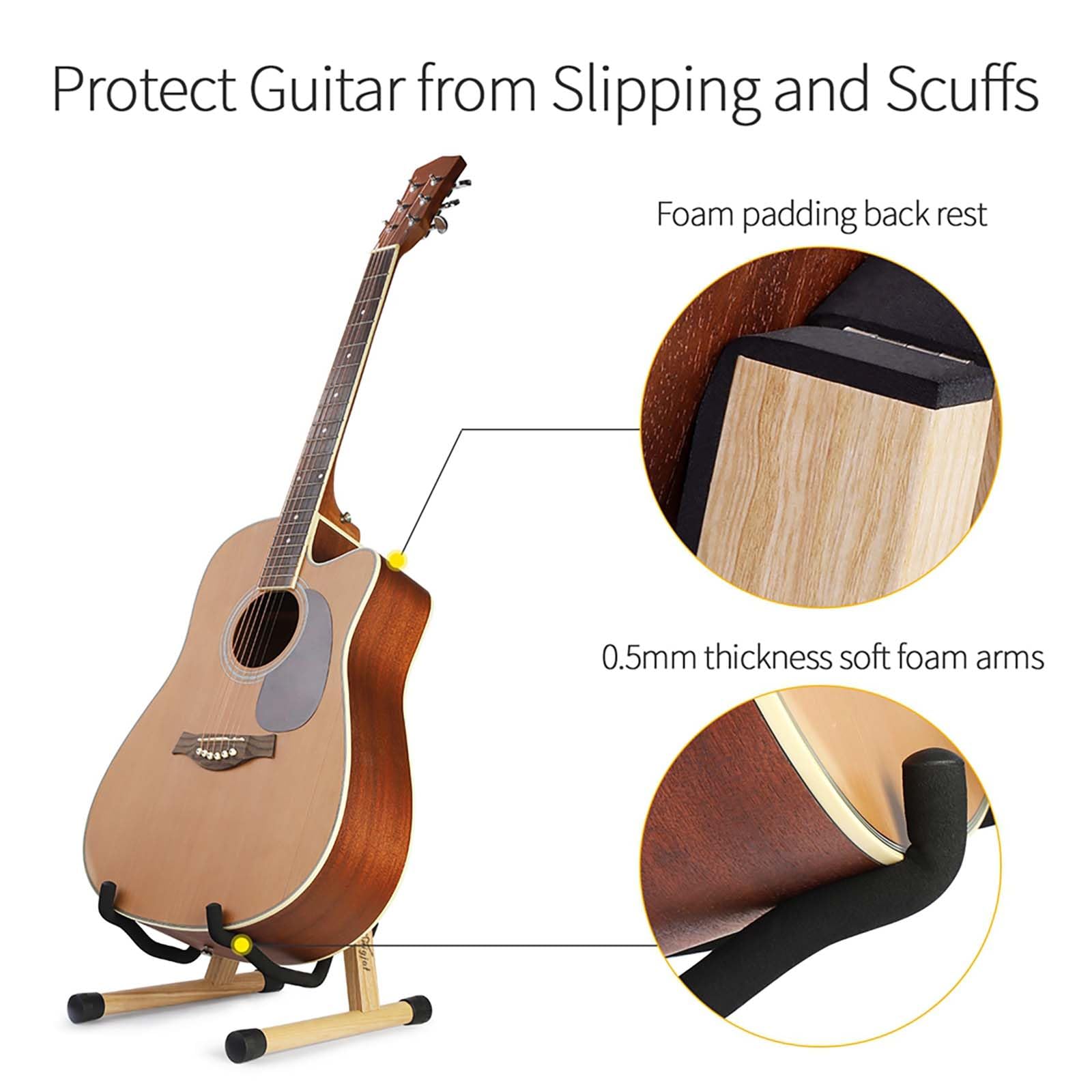 SNIGJAT Wood Guitar Stand, Acoustic Guitar Stand with Padded Foam, Classical Electric Guitar Stand, A-Frame Folding Bass Guitar Display Stand Compatible with Cello, Mandolin, Bass, Banjo, Ukulele