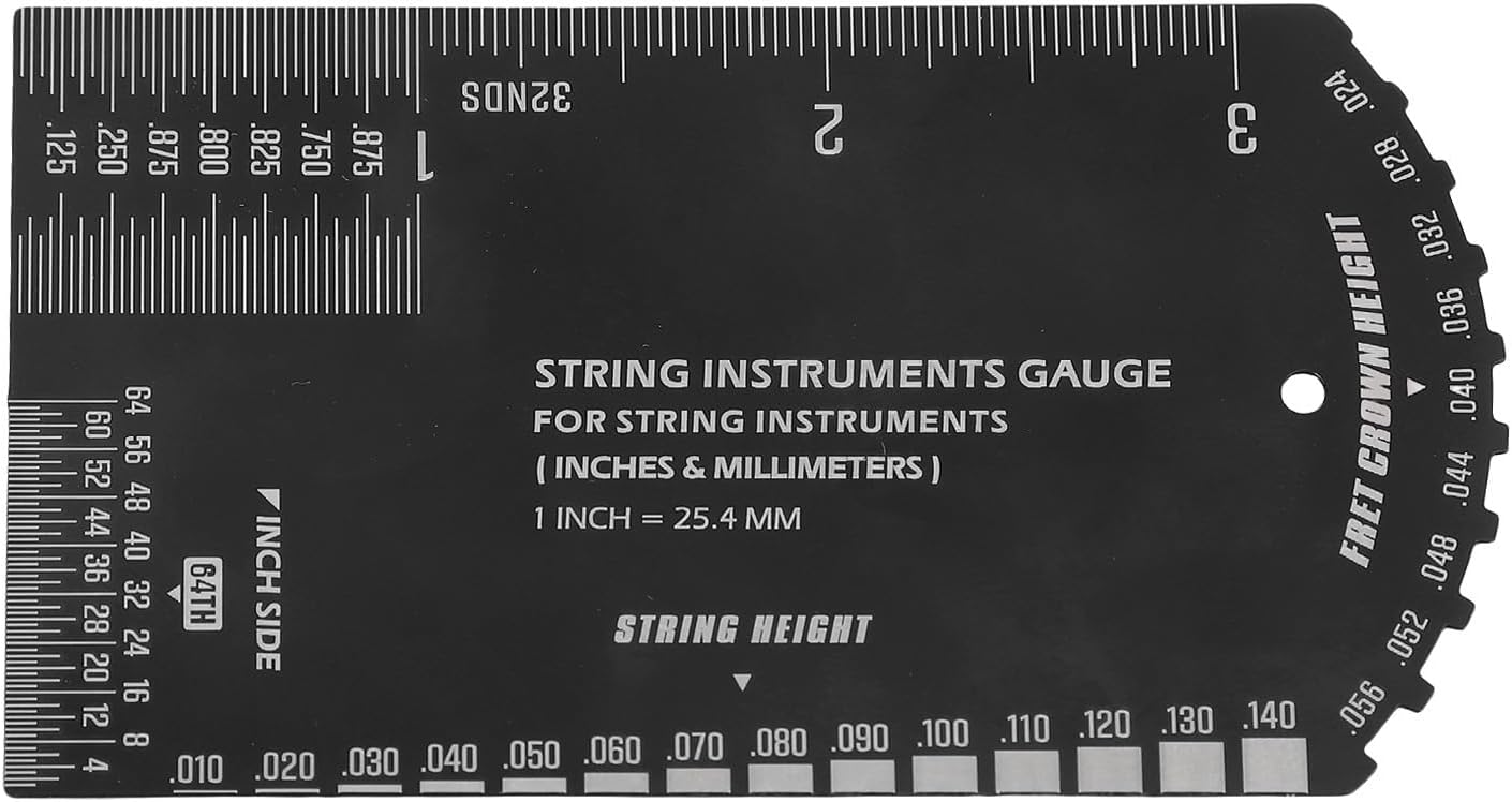 Alomejor String Action Gauge Ruler, Metric and SAE Measurement Scale, String Height Tool for Musical Instruments