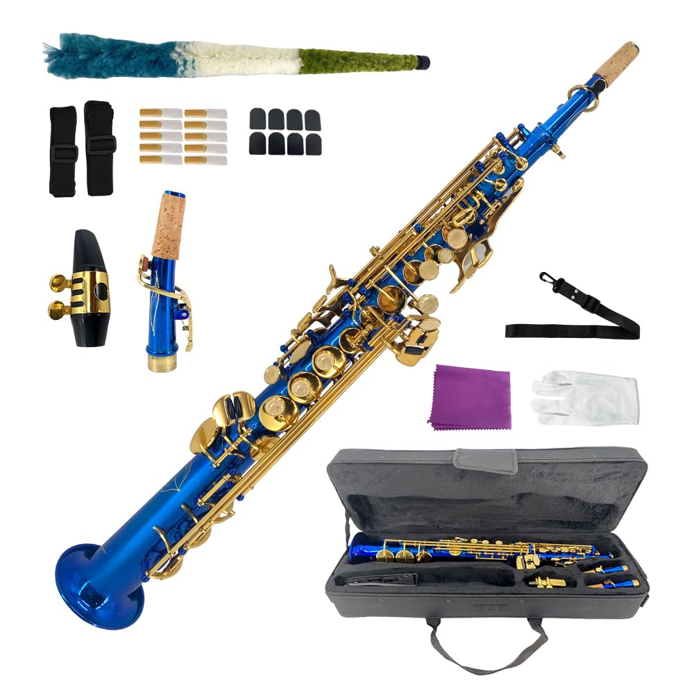Straight Soprano Saxophone Bb B Flat Sax with Case, Mouthpiece,Reeds & Accessories Brass Woodwind Instrument for Beginners,Adults & Advanced Players