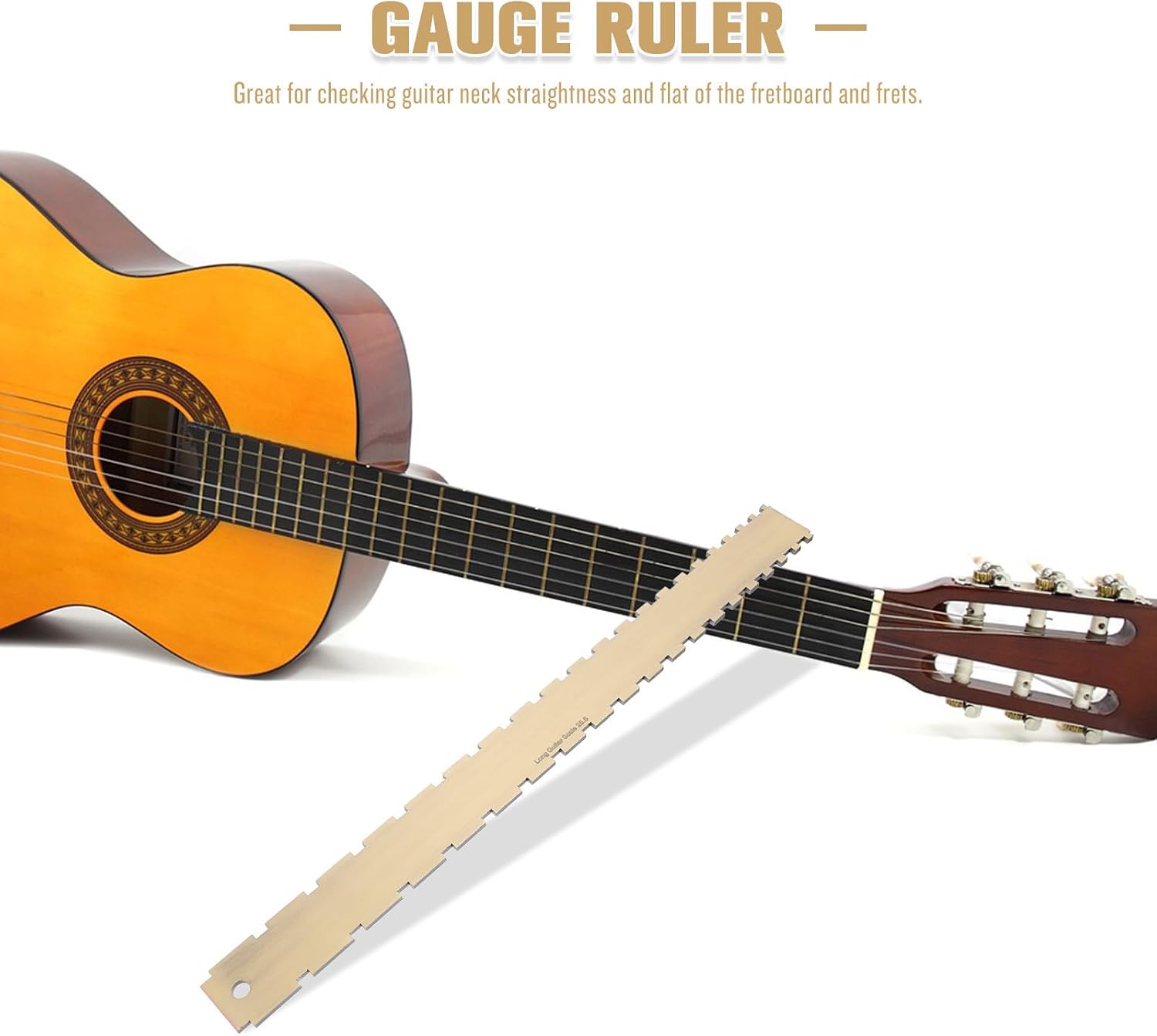 HEMOTON String Action Gauge Ruler for Guitar and Fretboard, Stainless Steel Brown Dual Ruler with String Protection and Convenient Use, for Guitar Players and Luthier Tools