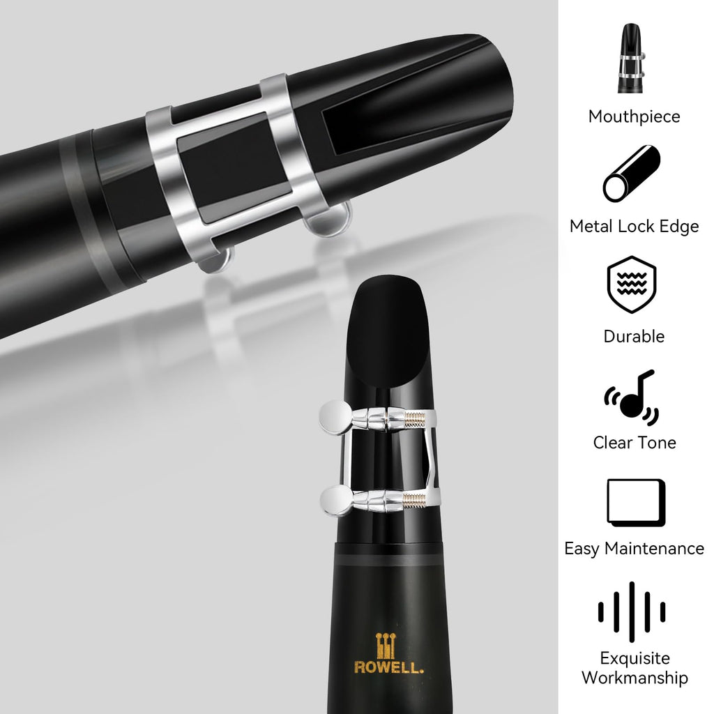ROWELL 18 Key Bb Clarinet with Eb/Ab Lever & African Blackwood Wood Body Professional Rich Tone for Intermediate Players & Students Includes Case, Mouthpiece, Reeds
