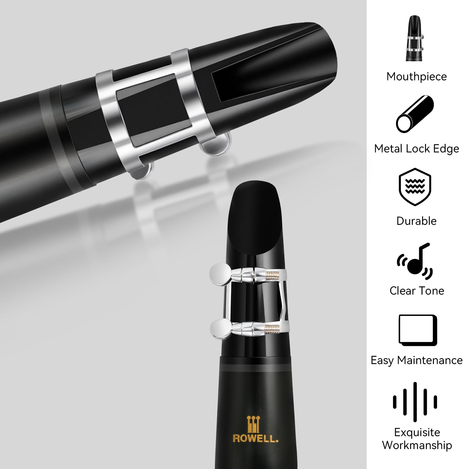 ROWELL 18 Key Bb Clarinet with Eb/Ab Lever & African Blackwood Wood Body Professional Rich Tone for Intermediate Players & Students Includes Case, Mouthpiece, Reeds