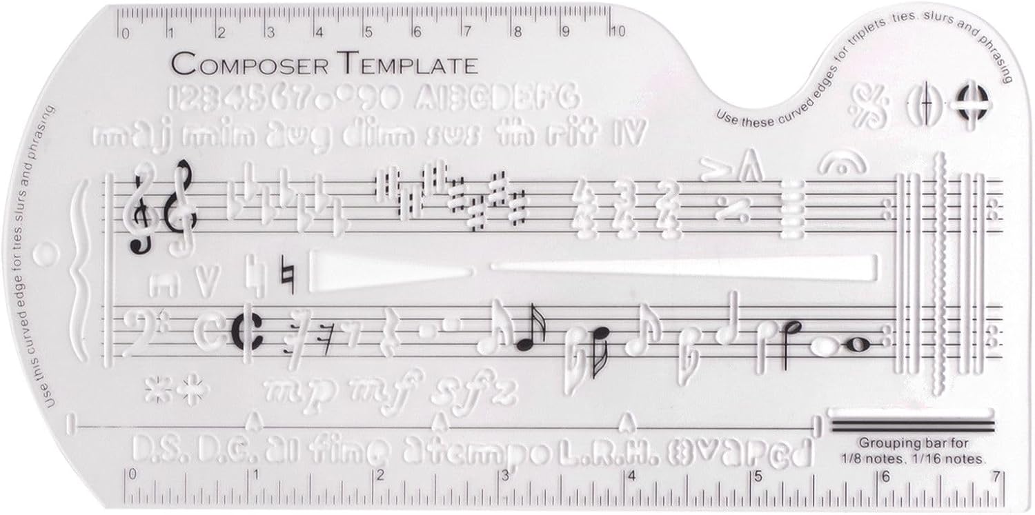 Music Composer Template Ruler, Transparent Plastic Staff Writing Guide with Pentatonic Scale, 8.3x3.9 Inch Drawing Template for Musical Notation