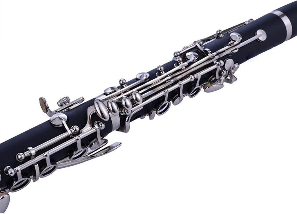 TSTS Standard Bakelite Clarinet Black Tube Bakelite B-Flat 17-Key Nickel-Plated Keys with Beautiful Sound Quality Clarinet for Beginner