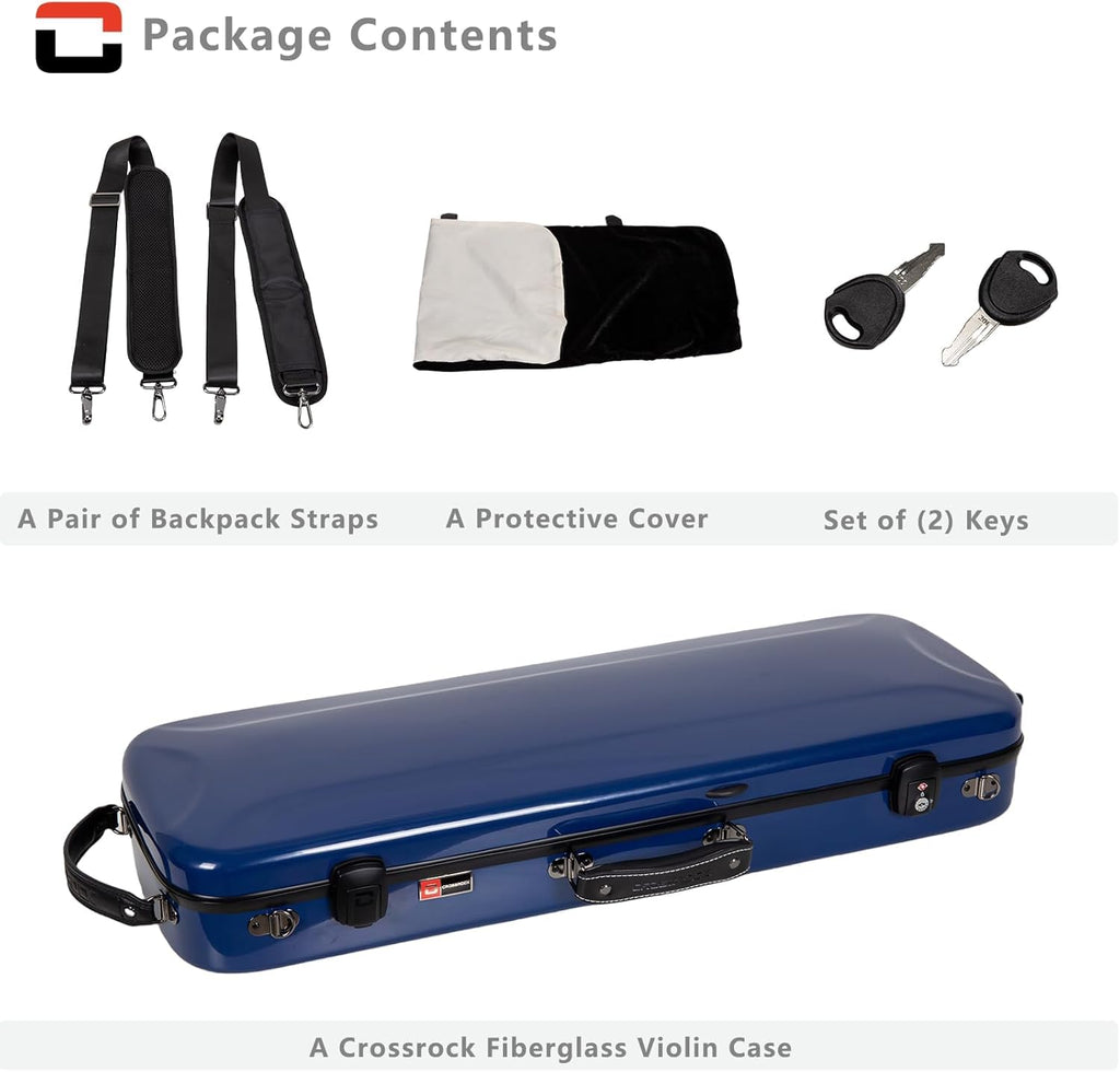 Crossrock Fiberglass Double Violin Case fits Two 4/4 Full-Size Violins- Includes TSA lock, Protective Blanket, Hygrometer, Removable Shoulder Straps- Milky White (CRF2020DVMW)