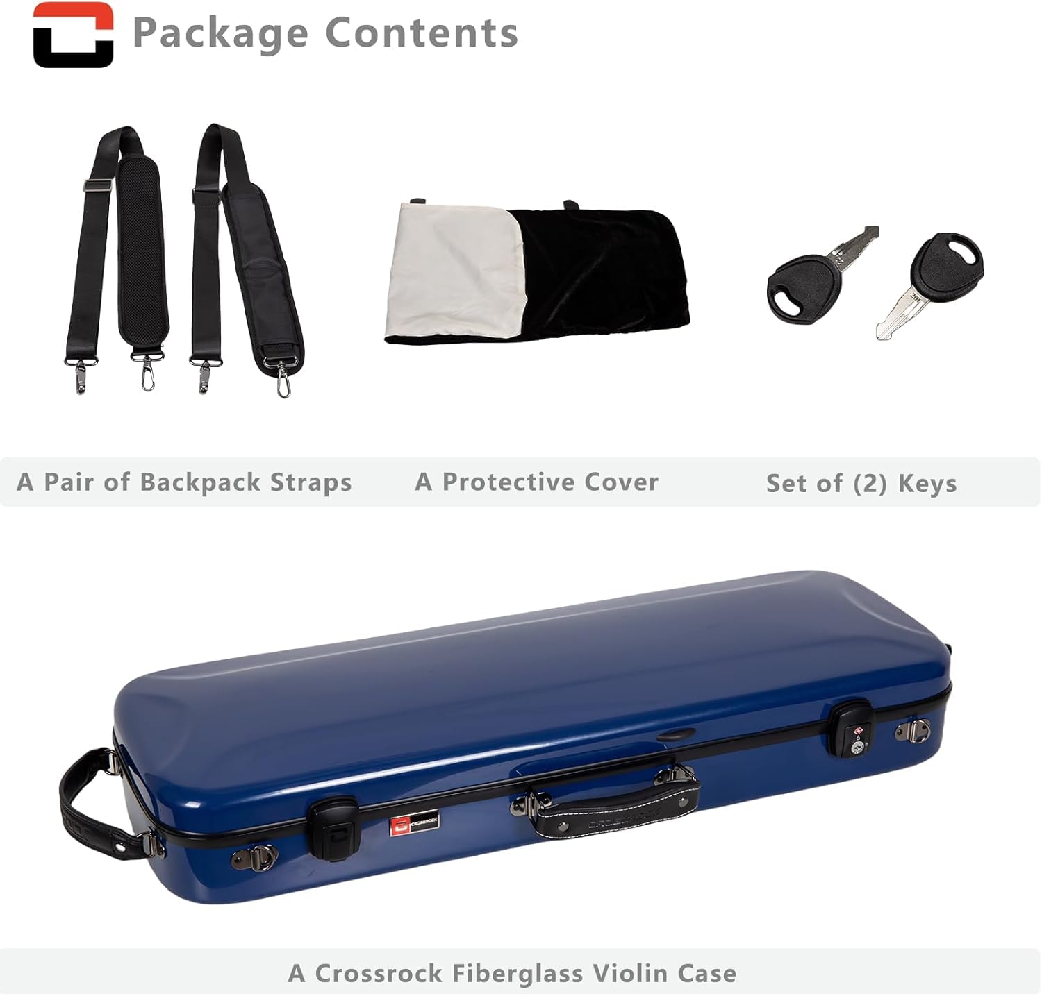 Crossrock Fiberglass Double Violin Case fits Two 4/4 Full-Size Violins- Includes TSA lock, Protective Blanket, Hygrometer, Removable Shoulder Straps- Milky White (CRF2020DVMW)