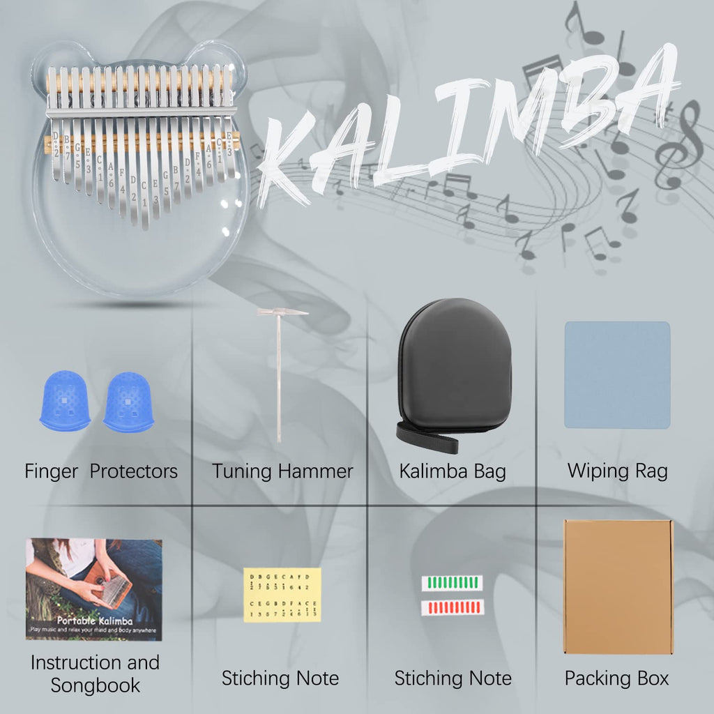 Acrylic Kalimba Thumb Piano,YUNDIE Portable 17 Keys Mbira Crystal Finger Piano, Musical Instruments Birthday Gift for Adult Beginners Professional(Clear) (17 Keys)