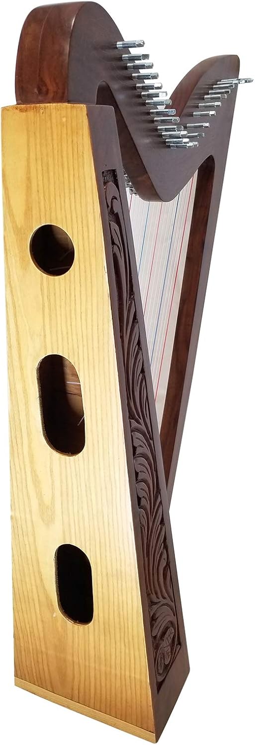 27 Strings Lever harp Irish Celtic Highland Solid Rosewood Natural Finish Mono tech Nylon strings Tuning Key Extra Set included 37" inches tall Roseback