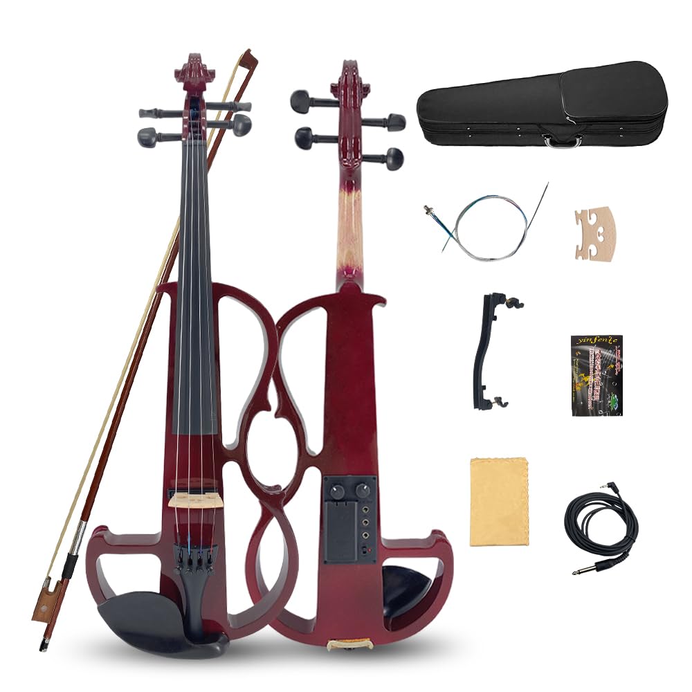 4/4 Full Size Electric Violin – Silent Electric Violin with Headphone Jack, Ebony Fittings – Includes Case, Bow, – Ideal for Practice & Performance (Black)