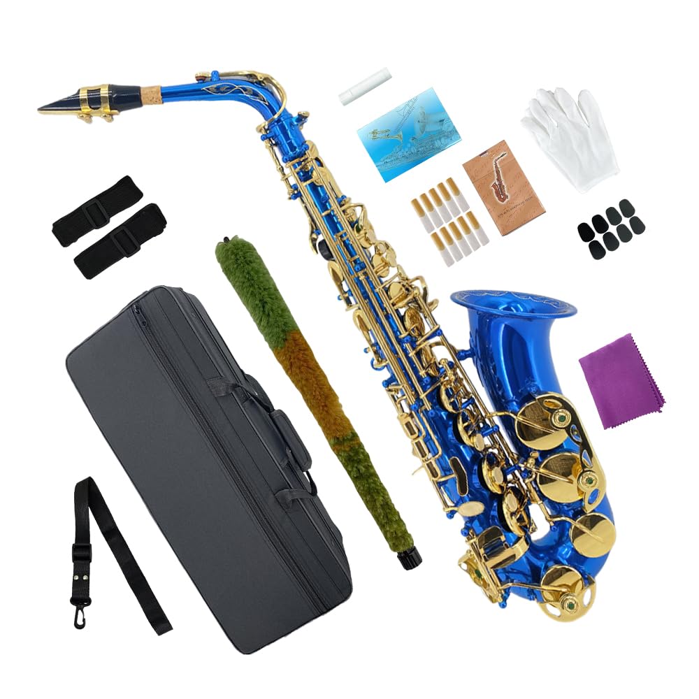 Eb Alto Saxophone Gold Lacquer Brass E-Flat Student Kit with Hard Carrying Case - Includes Mouthpiece, Reeds, Neck Strap and Gloves for School Band