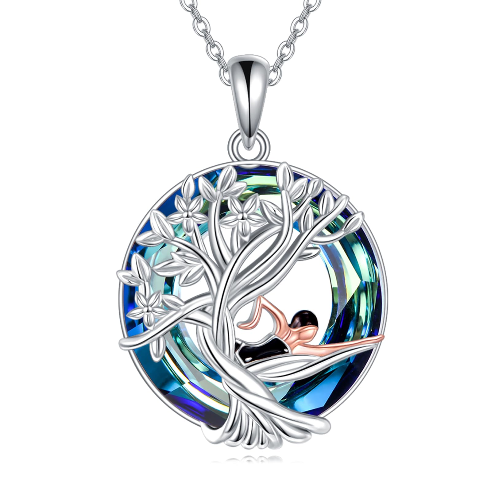 YFN Tree of Life Necklace Sterling Silver Crystal Jewelry Graduation Birthday Gifts for Women